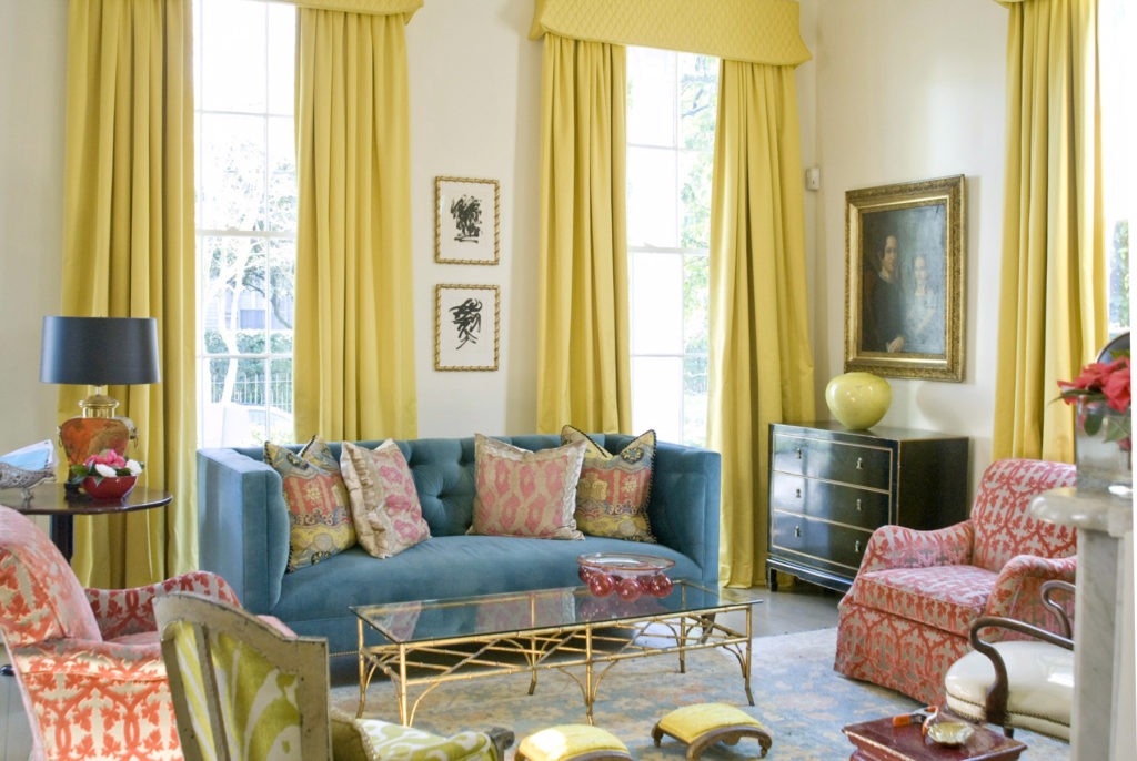 The designer mixes fabric textures and patterns to give the house a more layered, sophisticated depth. She especially loves cotton velvets: “They catch light in a way that cottons don’t, so you get a more complex hue of color. I’m a big fan of this fabric both for its durability and richness.”